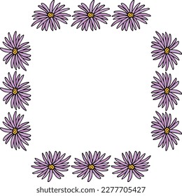 Square frame with Aster alpinus on white background