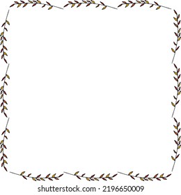 Square frame with autumn branches on white background. Vector image.