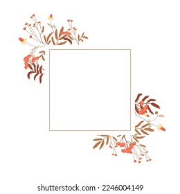 square frame with autumn flowers at the corners isolated on white background