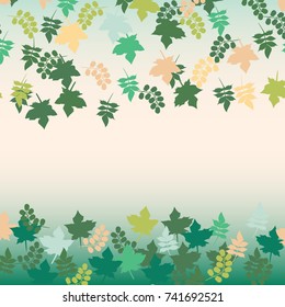 Square frame in autumn leaves of maple, rowan, ash. October greeting card template. Design artwork for the poster, invitation, calendars. Place for text.