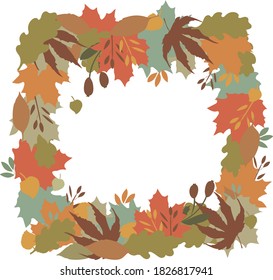 Square frame of autumn leaves of various trees. Autumn background design for your text, illustration for postcards and invitations.