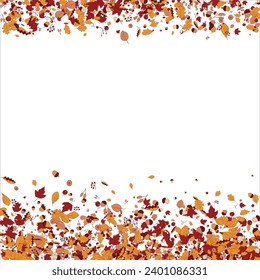Square frame Background material designed with autumn leaves, branches, berries, fruits, mushroom. Vector illustration