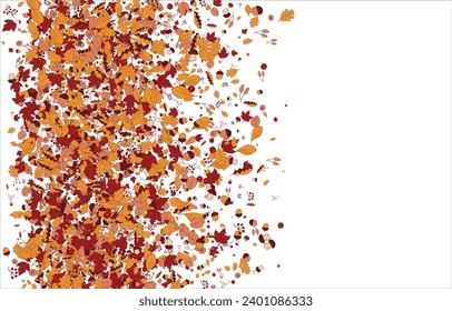 Square frame Background material designed with autumn leaves, branches, berries, fruits, mushroom. Vector illustration