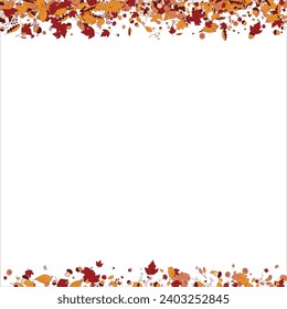 Square frame Background material designed with autumn leaves, branches, berries, fruits, mushroom. Vector illustration