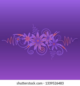 Square frame background with paper cut 3d flowers in purple and orange colors. Composition with space for text. Decorative elements for festive design. Vector illustration