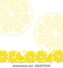 square frame background. Slices of fresh yellow lemon summer concept.