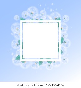 Marco cuadrado con fondo de leones blancos de verano y esposas. Plantilla vectorial para foto o texto.