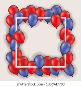 square frame with balloons heliun reds and blues