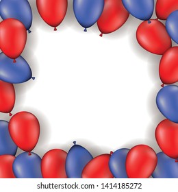 square frame with balloons heliun reds and blues