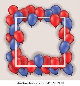 square frame with balloons heliun reds and blues