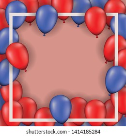 square frame with balloons heliun reds and blues