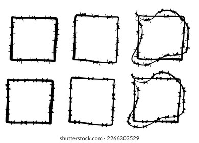 square frame barbed wired, set 6 hand draw sketch
