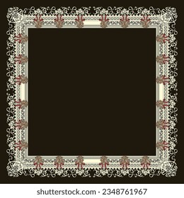 A square frame with a beautiful floral pattern on a contrasting black background