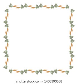 Square frame with beautiful orange carrots on white background. Isolated wreath for your design. 
