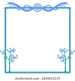 A square frame beautifully decorated with blue toned flowers