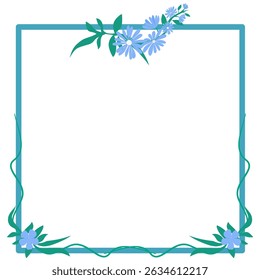 Un marco cuadrado bellamente decorado con flores de tonos azules