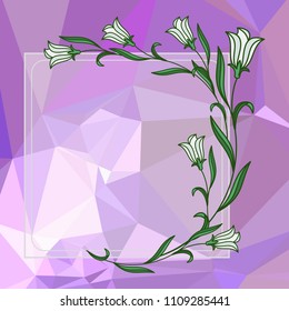 Square frame with bellflowers on a  mosaic background. Copy space. Vector clip art.
