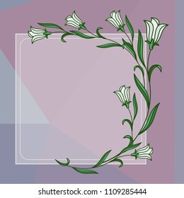 Square frame with bellflowers on a  mosaic background. Copy space. Vector clip art.