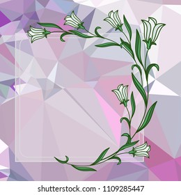 Square frame with bellflowers on a  mosaic background. Copy space. Vector clip art.
