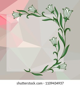 Square frame with bellflowers on a mosaic background. Copy space. Vector clip art.