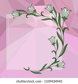 Square frame with bellflowers on a mosaic background. Copy space. Vector clip art.