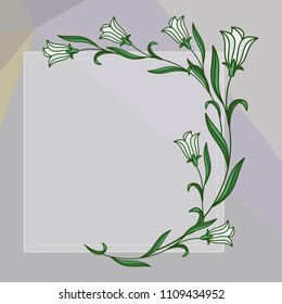 Square frame with bellflowers on a mosaic background. Copy space. Vector clip art.
