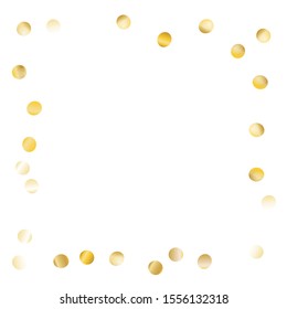 Square Frame of Big Round Confetti. Golden Christmas Background. colorful Decoration for Holiday Banner Cover Card. Realistic Glitter. Isolated Christmas Background. Vector.