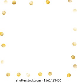 Square Frame of Big Round Confetti. Golden Christmas Pattern. Festive Decoration for Holiday Print Cover Wallpaper. Realistic Glitter. Isolated Christmas Pattern. Vector.