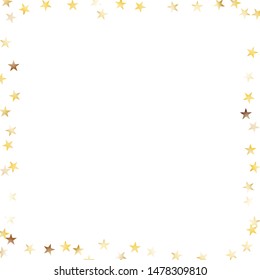 Square Frame of Big Star Confetti. Golden New Year Background. colorful Decoration for Holiday Print Poster Banner. Realistic Glitter. Isolated NewYear Background. Vector.