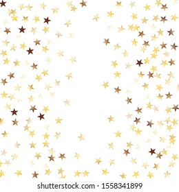 Square Frame of Big Star Confetti. Golden New Year Pattern. Bright Decoration for Holiday Wallpaper Card Print. Realistic Glitter. Isolated New Year Pattern. Vector.
