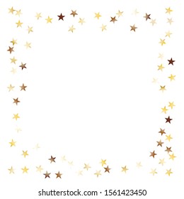 Square Frame of Big Star Confetti. Golden Christmas Background. Trendy Decoration for Holiday Banner Cover Card. Realistic Glitter. Isolated Christmas Background. Vector.