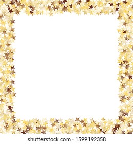 Square Frame of Big Star Confetti. Golden Party Background. Trendy Decoration for Holiday Poster Print Banner. Realistic Glitter. Isolated Party Background. Vector.