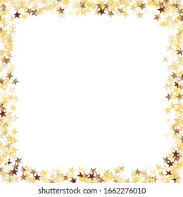 Square Frame of Big Star Confetti. Golden Party Background. Trendy Decoration for Holiday Poster Card Print. Realistic Glitter. Isolated Party Background. Vector.