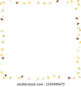 Square Frame of Big Triangle Confetti. Golden Party Background. colorful Decoration for Holiday Wallpaper Cover Card. Realistic Glitter. Isolated Party Background. Vector.