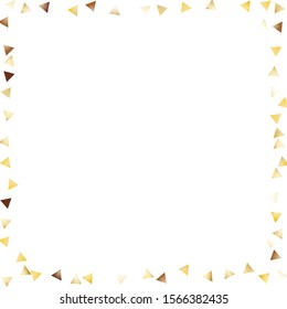 Square Frame of Big Triangle Confetti. Golden New Year Pattern. Trendy Decoration for Holiday Cover Banner Poster. Realistic Glitter. Isolated New Year Pattern. Vector.