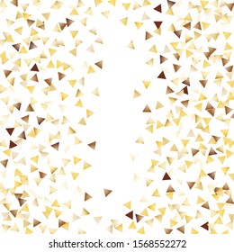 Square Frame of Big Triangle Confetti. Golden Party Pattern. Bright Decoration for Holiday Print Banner Cover. Realistic Glitter. Isolated Party Pattern. Vector.