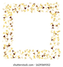 Square Frame of Big Triangle Confetti. Golden Christmas Background. Festive Decoration for Holiday Print Cover Poster. Realistic Glitter. Isolated Christmas Background. Vector.