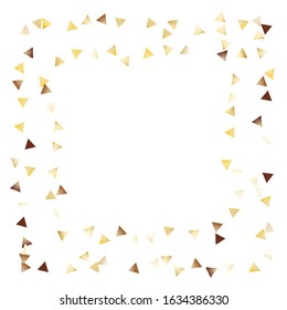 Square Frame of Big Triangle Confetti. Golden Christmas Pattern. Trendy Decoration for Holiday Wallpaper Poster Banner. Realistic Glitter. Isolated Christmas Pattern. Vector.