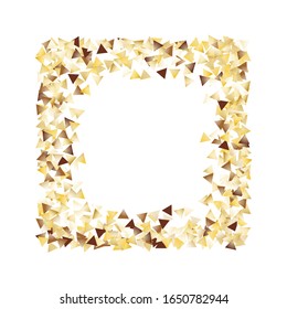 Square Frame of Big Triangle Confetti. Golden Party Background. Festive Decoration for Holiday Banner Cover Card. Realistic Glitter. Isolated Party Background. Vector.