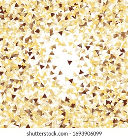 Square Frame of Big Triangle Confetti. Golden New Year Pattern. Trendy Decoration for Holiday Banner Wallpaper Poster. Realistic Glitter. Isolated New Year Pattern. Vector.