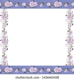 Square frame with bindweed on blue background. For design, posters, postcard.