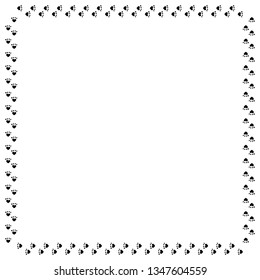 Square frame of black cat tracks. Isolated frame on white background for your design.
