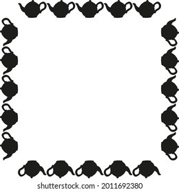 Square frame with black teapot on a white background. Vector silhouette image