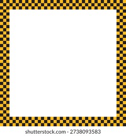 Square frame with black and yellow checkerboard print. Quadrangular vignette for picture or photo with taxi or police car chequered pattern. Rectangular geometric framework. Vector flat illistration.