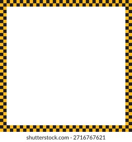 Quadratischer Rahmen mit schwarz-gelb kariertem Druck. Viereckige Vignette mit Taxi- oder Polizeiwagenmuster. Rechteckiges geometrisches Gerüst. Vektorgrafik.