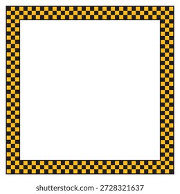 Quadratischer Rahmen mit schwarz-gelb kariertem Druck. Viereckige Vignette für Bild oder Foto mit Taxi oder Polizeiauto Muster. Rechteckiges geometrisches Gerüst. Flache Vektorgrafik.