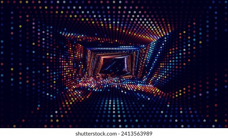 Square Frame Border Blue Lights DJ Party Flyer Background. Rectangle Tunnel Big Data Backdrop. Abstract Blue Digital Background. Computer Digital Tunnel Technology Vector Illustration.