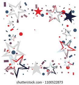 Square frame or border Christmas colorful stars confetti falling, isolated on white. Magic shining flying stars and glitter dots sparkle cosmic backdrop