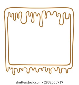 A square frame border with gold liquid dripping down from the top and bottom edges isolated on a white background.