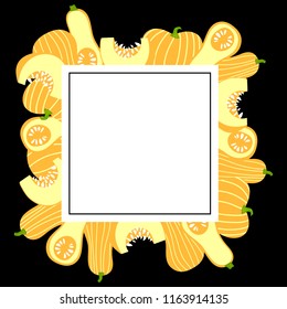 A square frame or border with hand drawn pumpkins. Vector card illustration.Perfect as a background for sale banners, discount flyers, menu labels, packaging design food, to place your text etc.